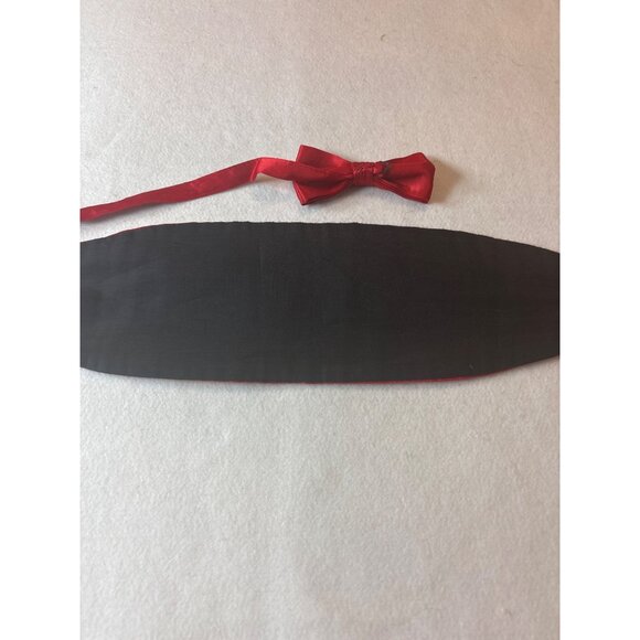 Red Satin Bow Tie & Cummerbund Set - Picture 4 of 4